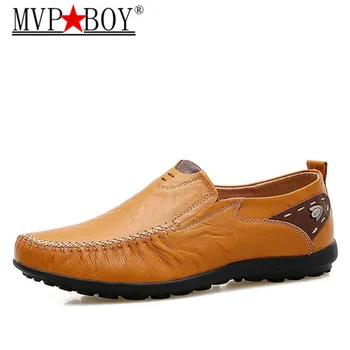 

MVP BOY Soft Leather Men Loafers New Handmade Casual Shoes Men Moccasins For Men Comforable Leather Flat Shoes big size 38-47