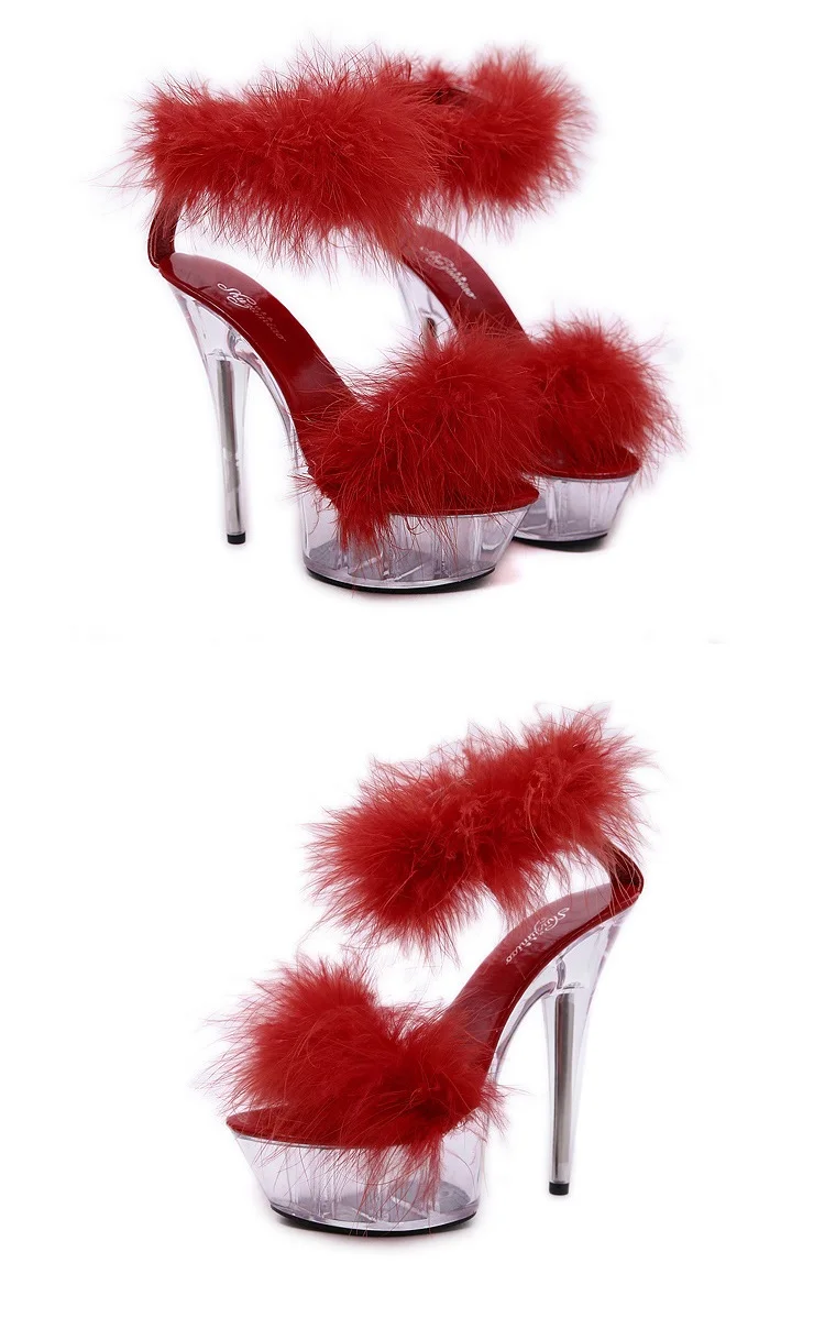 Womens 15cm Fashion Sexy Ladies Black Stiletto Shoes Transparent Crystal White Platform High Heels Sandals Discount25