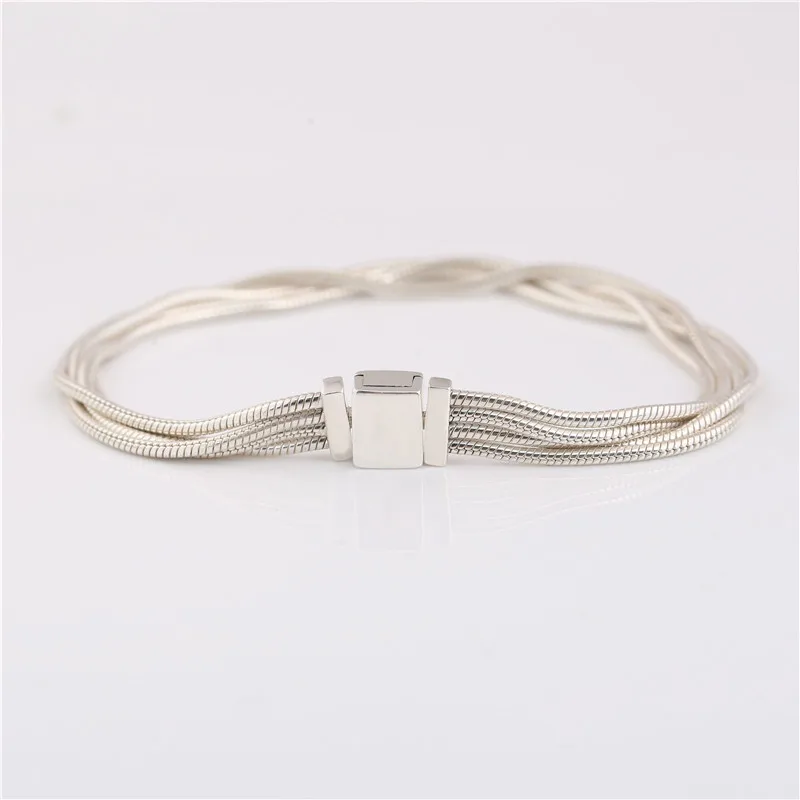 

925 sterling silver Bracelet original reflexions multi snake chains Charm clip woven chain female DIY for R series charm