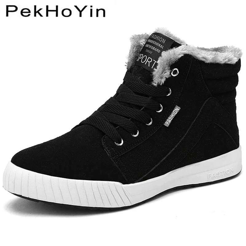 

High Top Winter Warm Men Boots Shoes Fashion Sneakers Footwear Black Casula Male Snow Shoes Rubber Work Mens Ankle Boots Flat