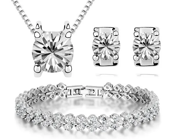 Necklace Bracelet Earrings Bridal Jewelry Sets With Top Cubic Necklace Bracelet Earrings Bridal Jewelry Sets With Top Cubic Zirconia Women Wedding Costume Set Queen