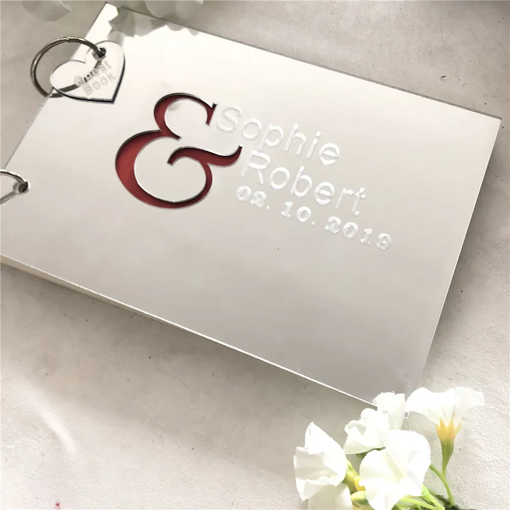 

New Arrival Acrylic Wedding Guestbook Personalized Mirror Gold Silver Bride Groom Wedding Signature Book Custom Wedding Books