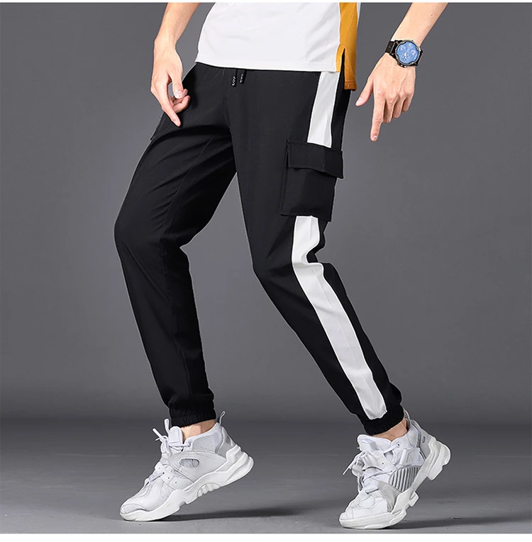 Мужские штаны для бега, Осенние новые уличные брюки в стиле хип-хоп, мужские повседневные свободные, однотонные, с боковой строчкой, тренировочные брюки-карандаши, одежда для спортзала