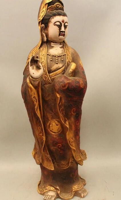 

xd 002866 31"China Tibet Buddhism Bronze Gild Paint Kwan-Yin Bodhisattva Buddha Statue
