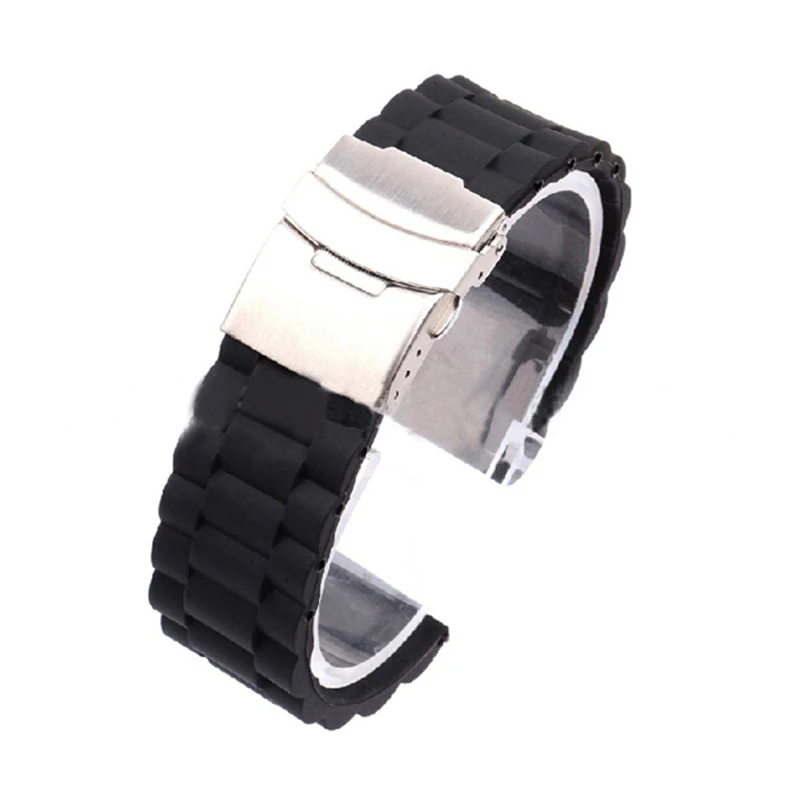 

Universal 22mm 24mm Black Silicone Watchband Men Watches Strap Deployment with Buckle Unisex Watch Band Replacement Bracelet