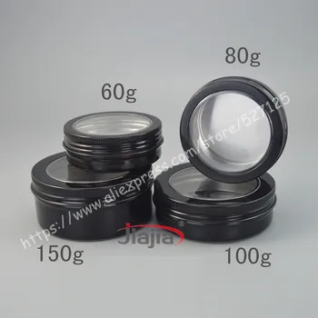 

150g black aluminum jar/tin/can with window.Aromatherapy tin,150ml cosmetic aluminum jar,for cream/candles/food storage