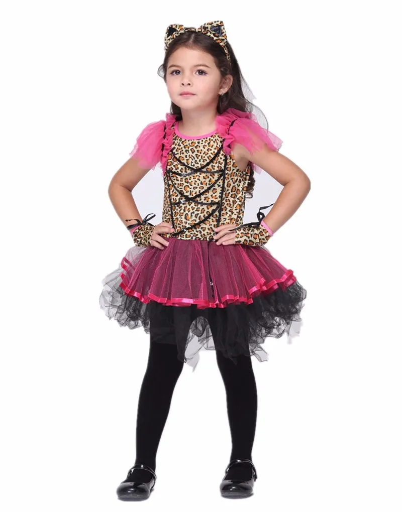 Kids girl purple Leopard design cosplay costume children halloween