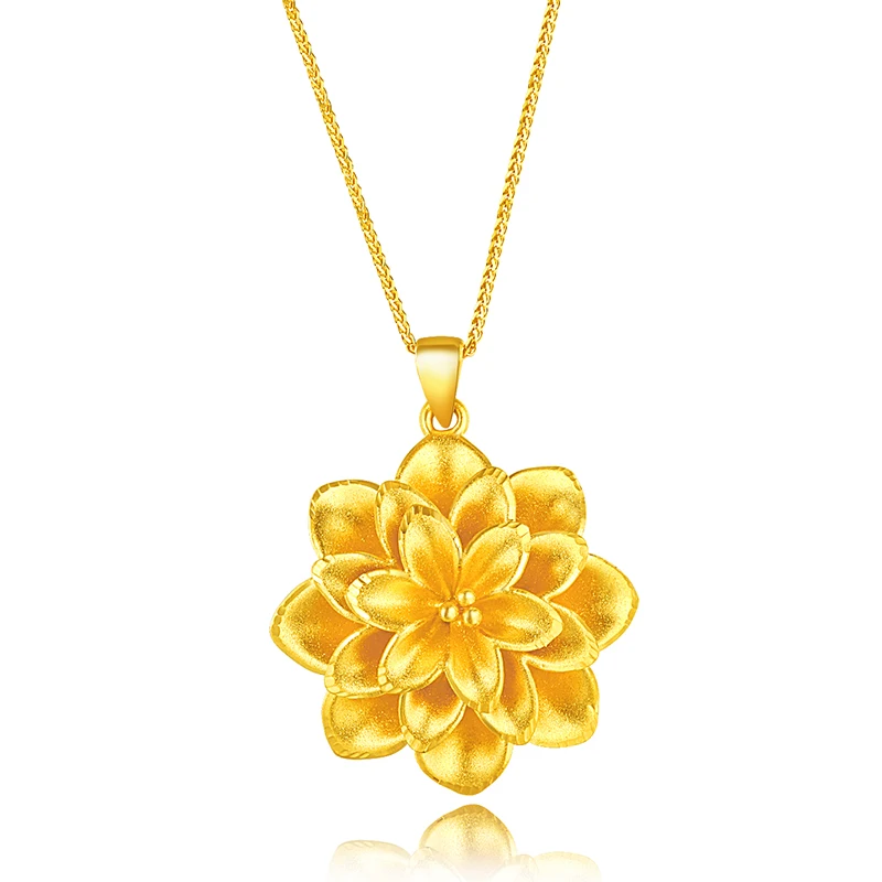 Solid 24K Yellow Gold Pendant Women 999 Gold Flower Pendant 3.42gin