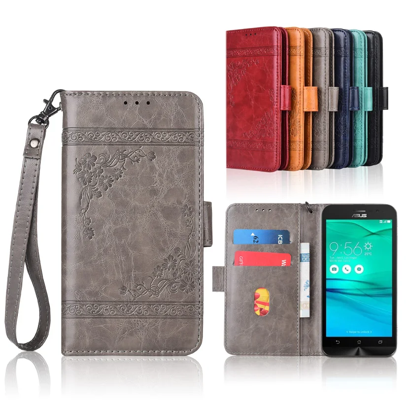 

Wallet case for ASUS ZenFone Go ZB500KG Flip case with Strap,100% special PU leather embossing flower book case