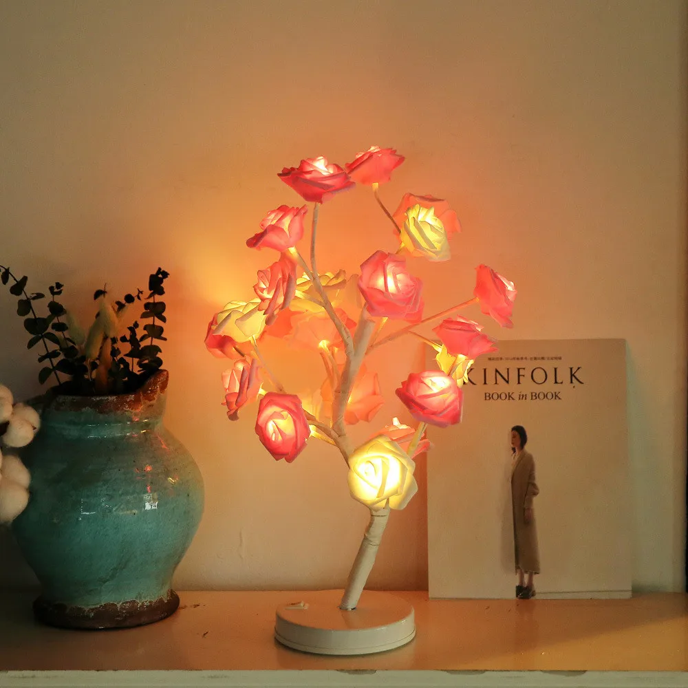 DC4.5V Светодиодная настольная лампа роза цветок дерево ночной Светильник украшение стола 24 светодиода домашний сказочный подарок для вечерние, свадебные, на день рождения AA батареи