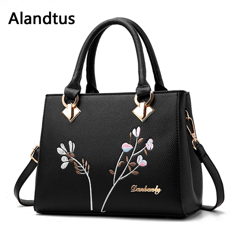 

Alandtus Leather Women Bag Chain Shoulder Crossbody Messenger Bags For Women Handbags Flower Prints Casual Totes Bags Sac A Main