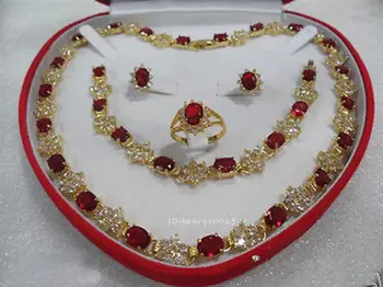 

african beads jewelry set women's jewelry red gem gem Earring Bracelet Necklace Ring Quartz Fine Bridal wide queen