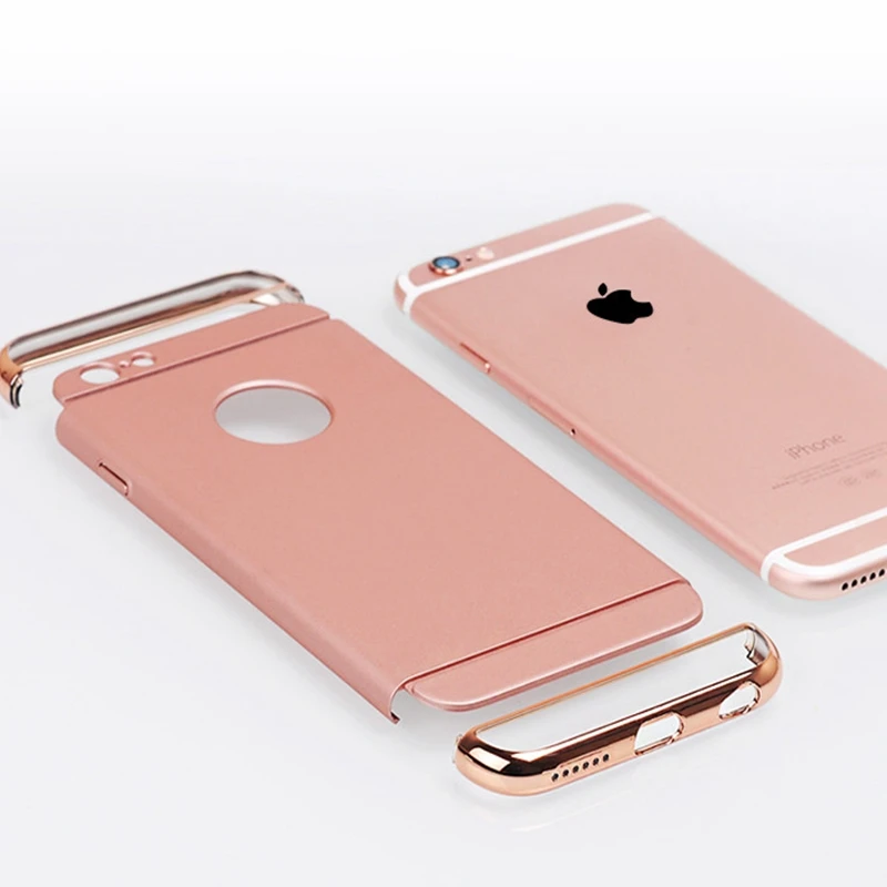 

2016 Luxury Gold Hard Phone Case For Iphone 6 6S 6plus 6SPlus 5 5S SE Back Cover Coverage Removable 3 in 1 Funda Cases