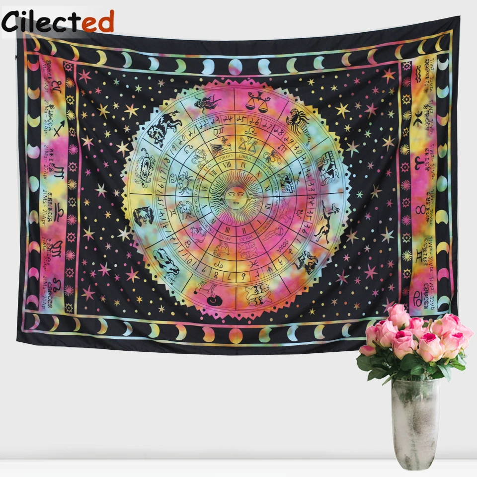 

Cilected Colorful Horoscope Tapestry Decorative Astrology Wall Hanging Ethnic Art Mandala Blankets Beach Throw Towel
