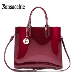 Bonsacchic красный лакированная кожа Сумка Сумки Для женщин известных брендов Дамская лакированная сумка красная сумочка для Для женщин сумка