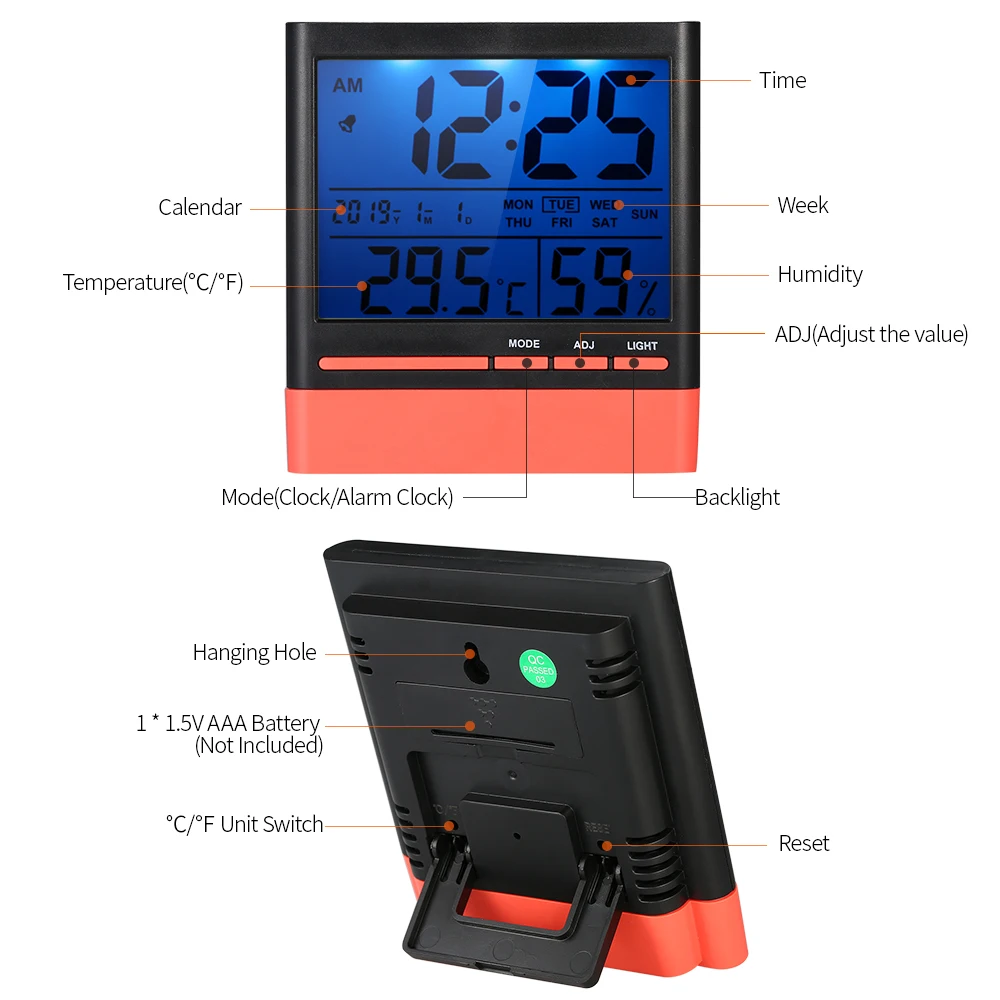 ЖК-цифровой Комнатный термометр-гигрометр комнатный Измеритель температуры и влажности Часы с подсветкой дисплей