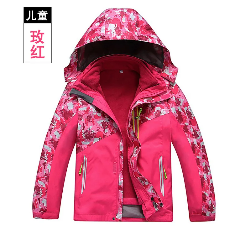 Hot sale three layer Children winter ski sport jacket/kids hooded climbing Camouflage waterproof