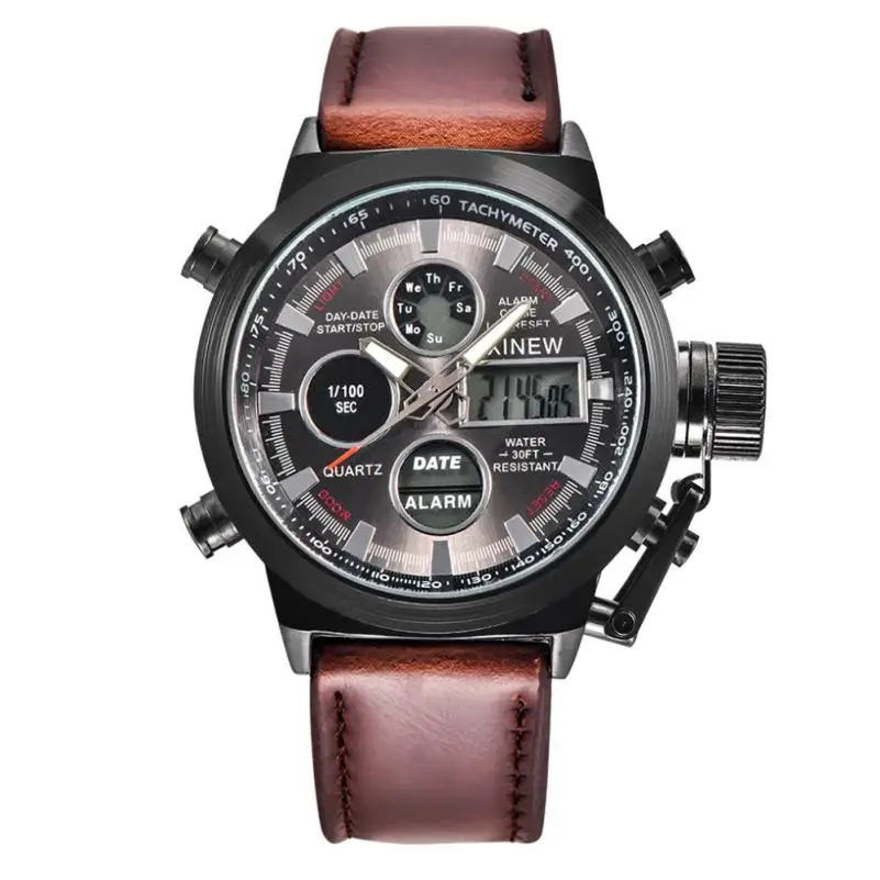 Хит, брендовые XINEW кварцевые цифровые спортивные мужские часы с хронографом, кожаный светодиодный, военные водонепроницаемые наручные часы, Reloj Hombre