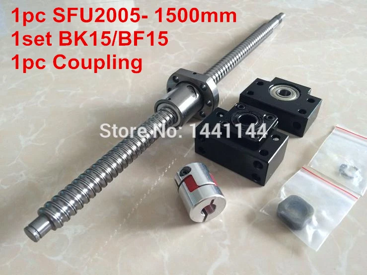 

2005 ball screw 1500mm+ SFU2005 METAL DEFLECTOR Ballscrew nut + BK15 BF15 support + flexible coupler