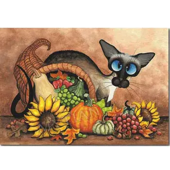 

5d diy diamond painting Cat with pumpkin&flower full drill resin Cross Stitch Embroidery pattern Diamond Mosaic Needlework Decor