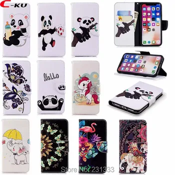 

C-ku Cartoon Panda Wallet Leather Pouch For Iphone X 8 7 PLUS 7PLUS 6 6S 5 SE 5S For LG G7 K8 2018 K10 ID Card Stand Skin 100pcs