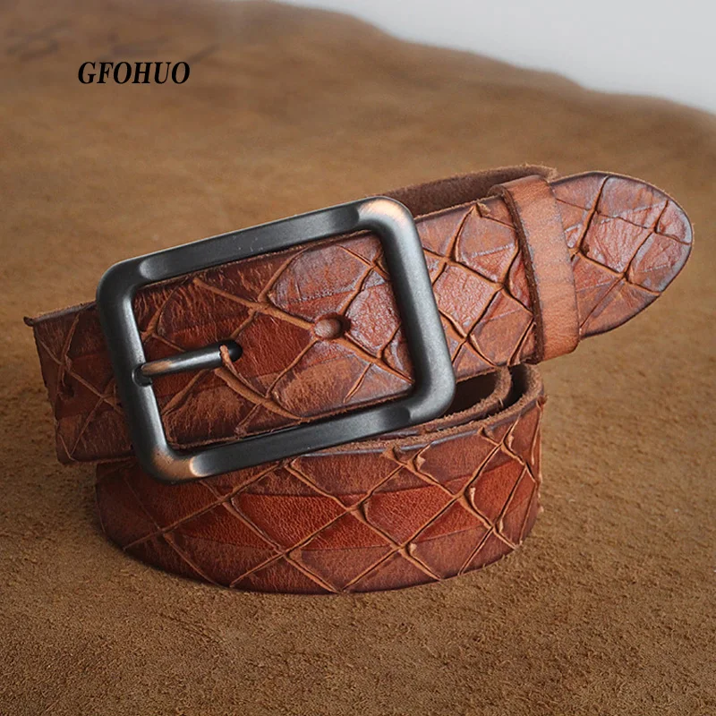 

Mens Quality 100% Pure Genuine Leather Pin Buckle Belts for Men Leather Man Men's Retro Handmade belts 38mm Width Belt Gift