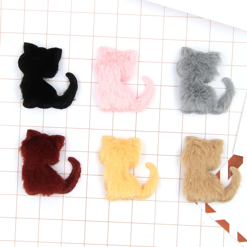 24 шт./лот, 4,5x4,9 см, разноцветные плюшевые аппликации в виде кота для детей, заколки для волос, аксессуары и нашивки для детей своими руками