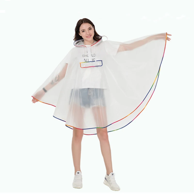 new fashion quality waterproof reusable plastic EVA women rain cape raincoat men hooded poncho for hiking riding