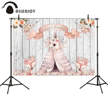 

Allenjoy photophone backdrops white board pink tent fox flower girl baby shower birthday photocall background for photo shoots