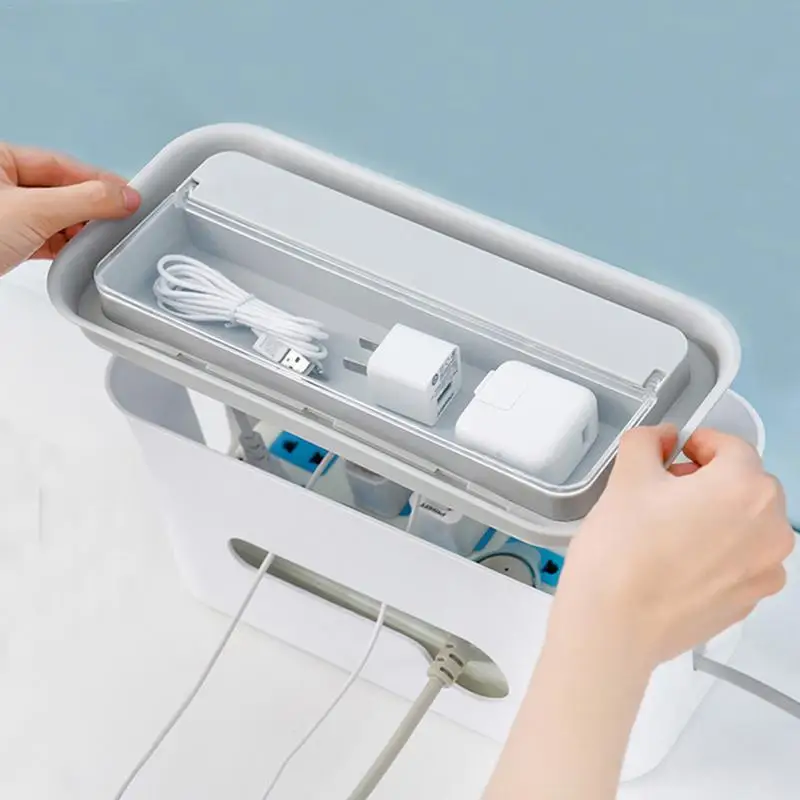

Desktop Storage Box Electronic Power Strip Storage Box With Lid Smart Phone Plug Organizer Bracket Cable Management Protector