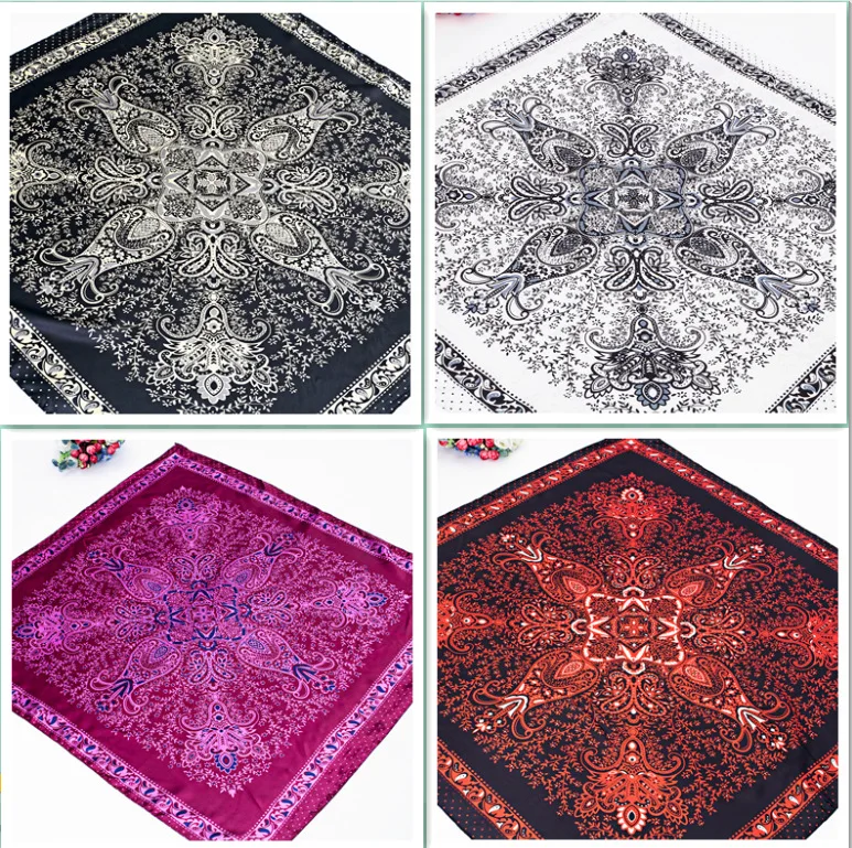 

90*90cm Spring Summer Retro ethnic Scarf Multicolor Scarf Paisley Design Print Kerchief Woman Neck Shawl Wraps Echarpe
