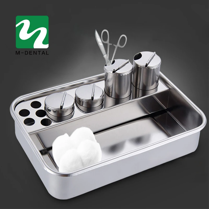 Stainless Steel Dental Dressing Plate Instruments Storage Box With 4 Bottles For Dentist Lab