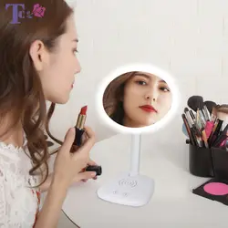 Простые зеркала для макияжа со светодио дный ламсотовый телефон Беспроводная зарядка Многофункциональный туалетный столик складное