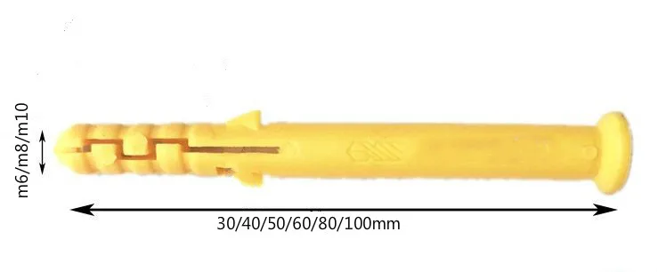 Высокое качество M6 M8 M10 желтые ребристые пластиковые Якорные стены пластиковые расширительные трубы пробки стены Drywal