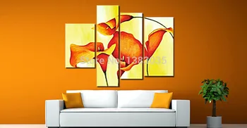 

Hand Painted Red Flowers Oil Painting Calla Lily Wall Art 4 Piece Modern Abstract Canvas Picture Living Room Decoration Sets
