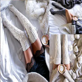 

Women Cable Knit Extra Long Boot Over Knee Thigh High School Stocking new