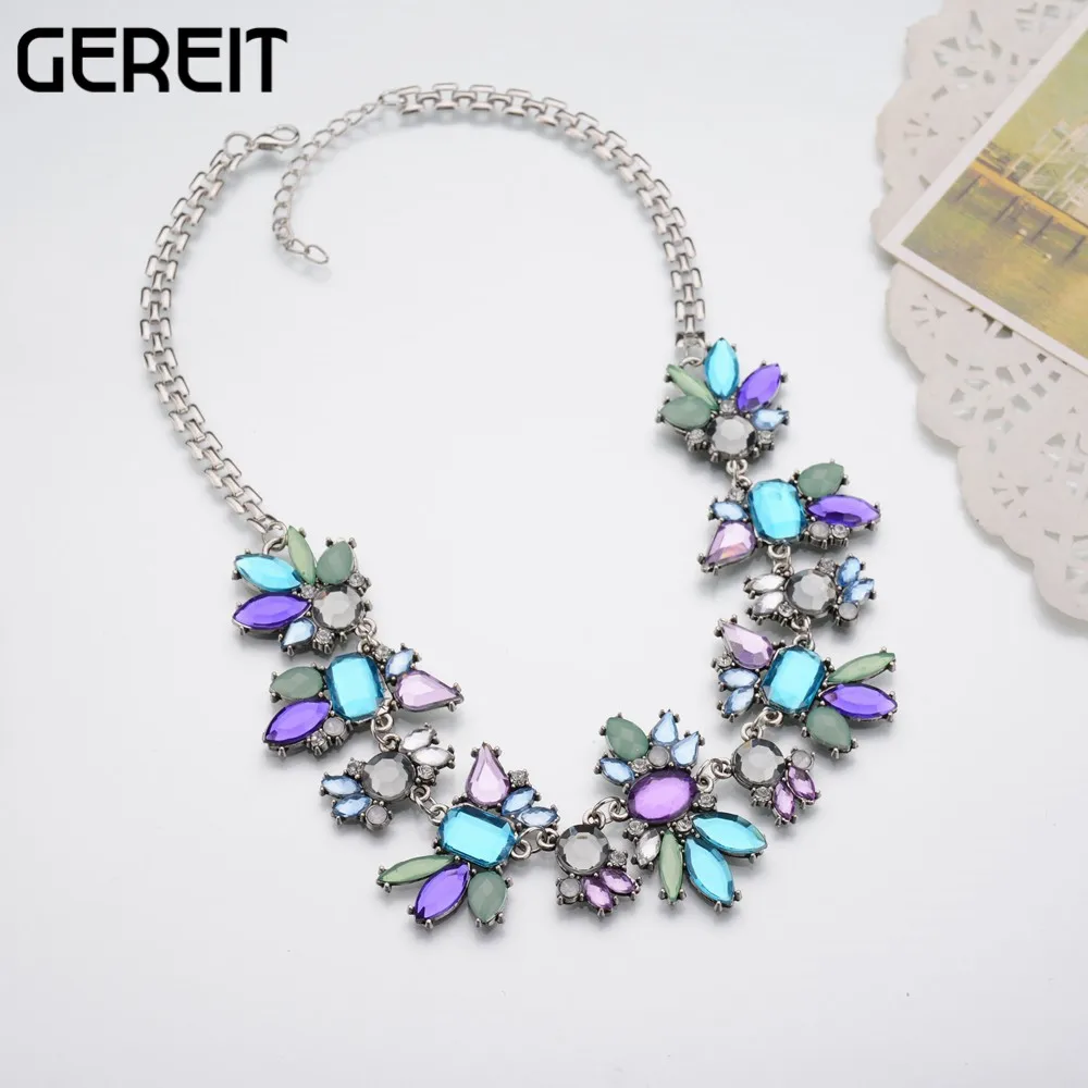

GEREIT Exaggerated Boho Style Colorful Crystal Choker Necklace Short Collar Bib Chunky Necklace Fashion IndianJewelry For Women