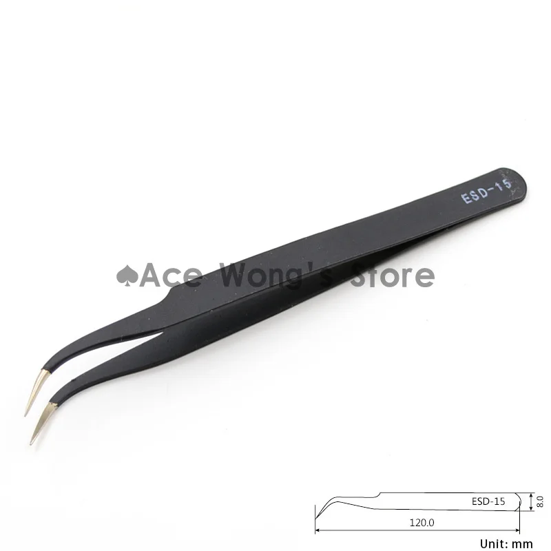 Precision ESD-15 Tweezers 1pcs stainless steel anti-static tweezers Repair Tool Soldering Station Welding Assist