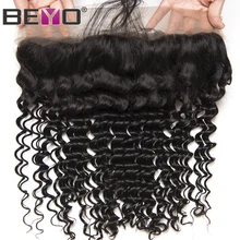Beyo Hair Pre Plucked Lace Frontal With Baby Hair Ear To Ear Peruvian Deep Wave Closure 13x4 Non-Remy Human Hair Free Shipping