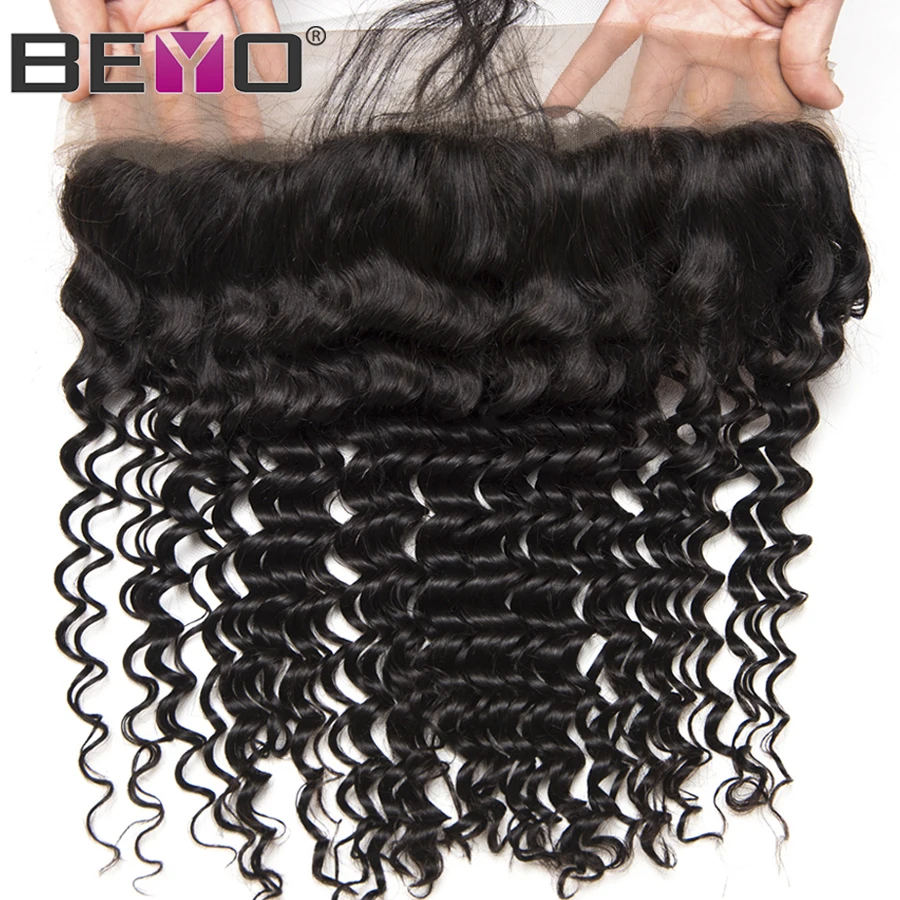 Beyo Hair Pre Plucked Lace Frontal With Baby Hair Ear To Ear Peruvian Deep Wave Closure 13x4 Non-Remy Human Hair Free Shipping