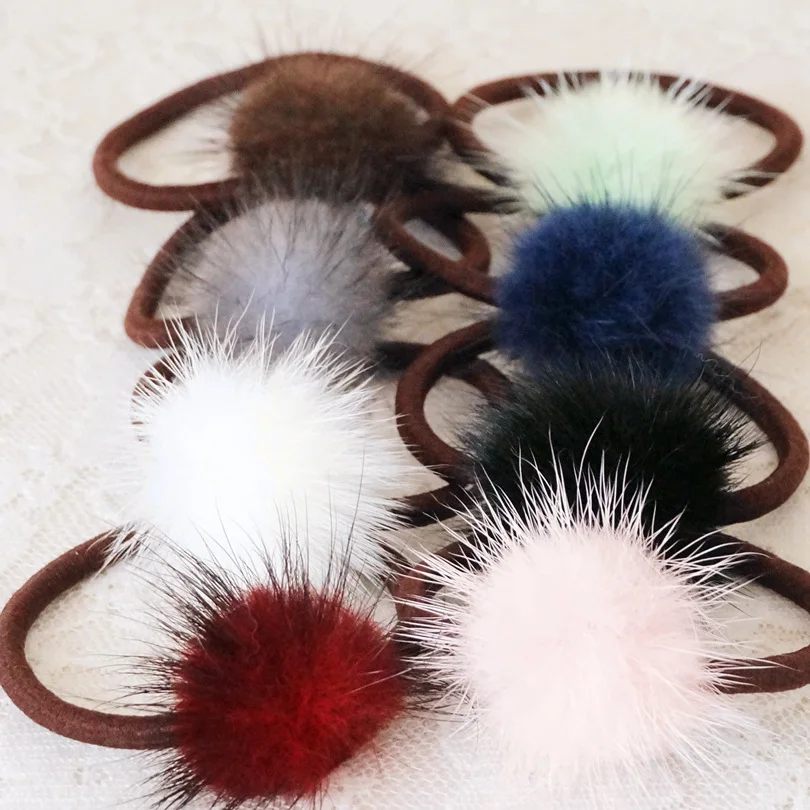 Lovely Baby Headwear Artificial Circle Hair Rope Faux Rabbit Fur Single Ball Ponytail Plush Elastic Bands TS-34 | Тематическая