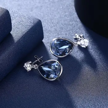 

Pure Tear Dangle&chandelier Earrings Blue Crystal From Swarovski Elements S925 Sterling Silver Statement Designer Women Earring