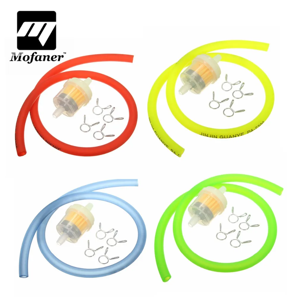 6mm Motorcycle Gas Fuel Filter Petrol Pipe Hose Line + 4 Clips Moto Scooter Dirt Bike Yellow Red Blue Green