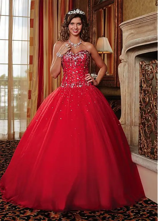 2019 robe de bal en Tulle rouge princesse Quinceanera robes chérie