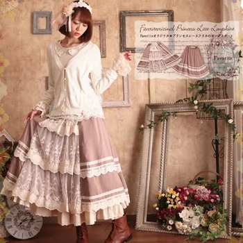 

Mori Girl Lolita Lace Patchwork Striped Skirt Women Floral Embroidery Big Swing Cotton Ladies Elegant Female Princess Skirt A120