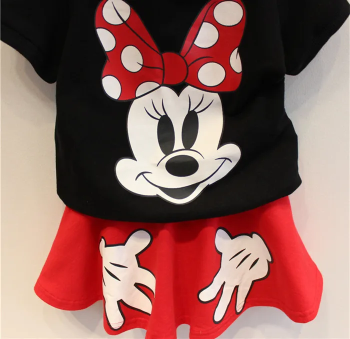 Комплект одежды с Минни Маус для девочек, одежда для малышей футболка с короткими рукавами+ юбка, костюмы, комплект одежды, Vestido roupa infantil roupas infantis
