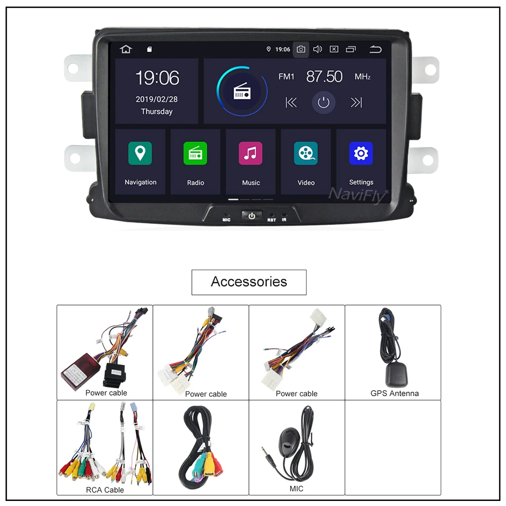 Excellent NaviFly IPS+DSP Android 9.0 car multimedia radio gps for Lada Xray 2/Dacia/Sandero/Duster/Logan/Dokker/Lodgy/Captur Mirror Link 16