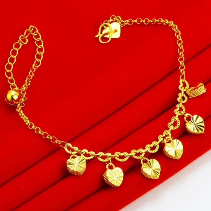 

Sexy Foot Chain Yellow Gold Filled Hearts Pendant Anklet Bracelet for Girls Womens Summer Jewelry