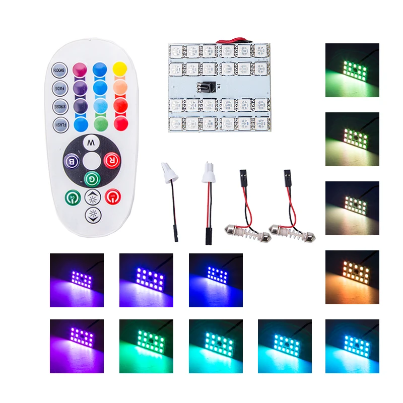 

Auto Interior T10 5050SMD Colorful RGB LED Panel Car Reading Map Lamp Bulb Light Dome Festoon Remote Controller Flash/Strobe