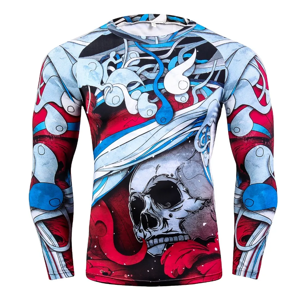 2018 الأزياء طويلة الأكمام الرجال القمصان 3d طباعة ضيق الجلد ضغط قمصان الرجال rashguard الرجال كمال الأجسام الأعلى لياقة